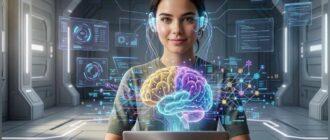 Человек работает с искусственным интеллектом за ноутбуком в современном рабочем пространстве, изучая ошибки новичков при использовании ИИ